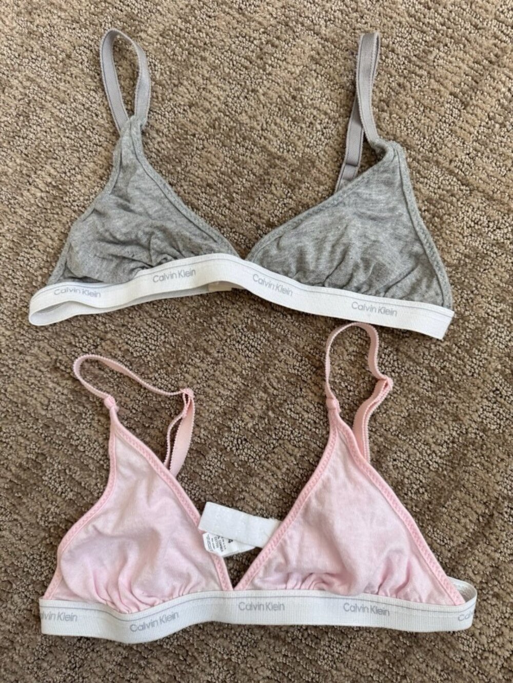 VTG 90s Calvin Klein Pink Gray Triangle Bralette Size 34 Lot Of 2 USA